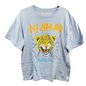Def Leppard High n Dry Graphic‎ T-Shirt XXL Light Blue Rock Band Tee 2024 Cotton